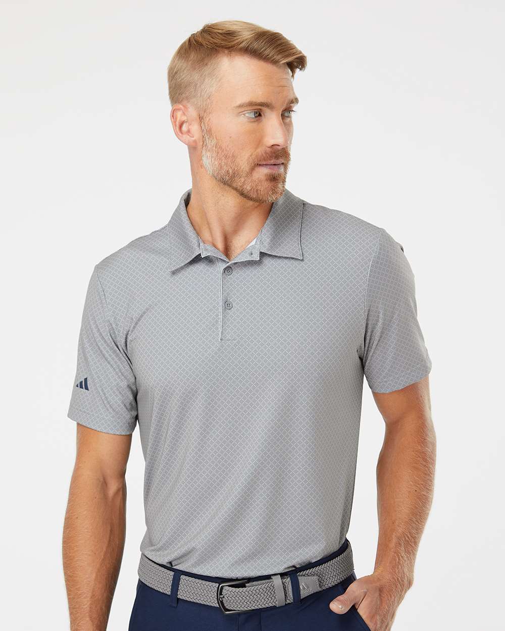 Men's Diamond Dot Print Polo - OnModelFront - B03353353 - Grey Three/ Team Royal/ Navy