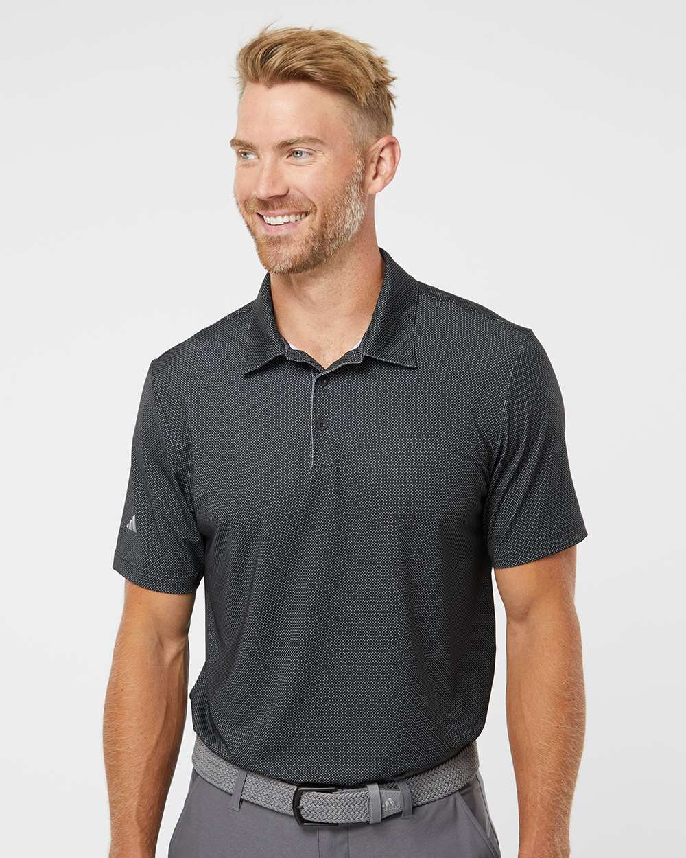 Men's Diamond Dot Print Polo - OnModelFront - B03353503 - Black/ White/ Grey Three