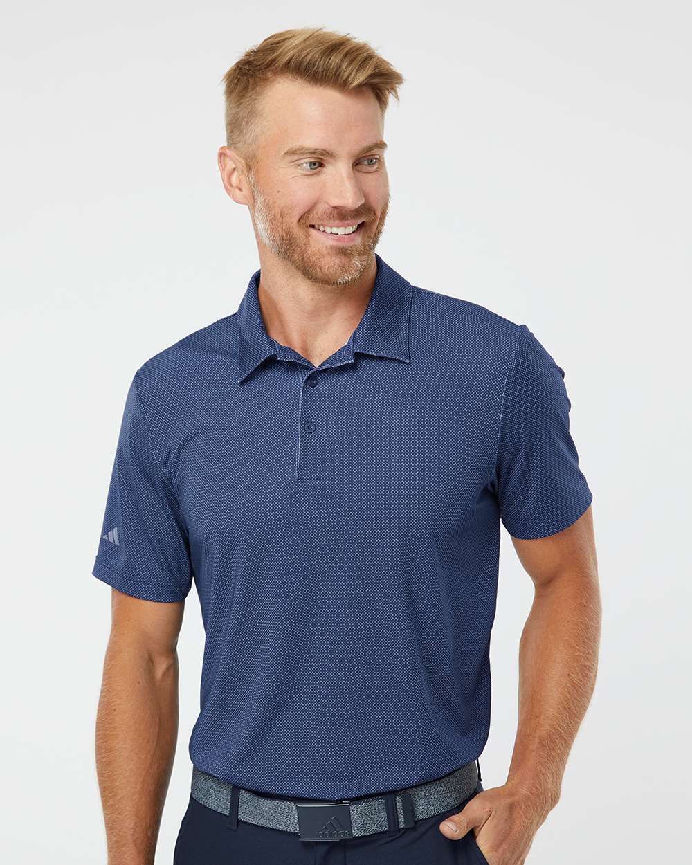 Men's Diamond Dot Print Polo - OnModelFront - B03353653 - Navy Blue/ White/ Grey Three