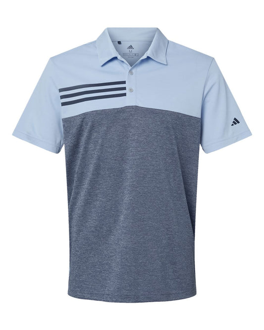 Men's Heathered Colorblocked 3-Stripes Polo - Front - B03753253 - Glow Blue Heather/ Collegiate Navy Heather