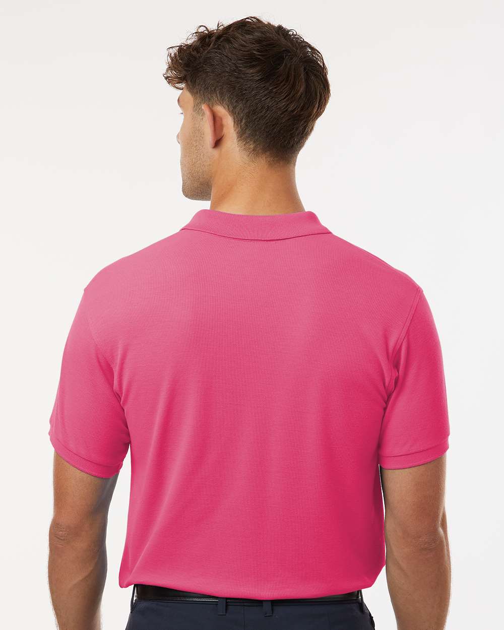Men's Pique Polo - OnModelBack - B00596302 - Bright Pink