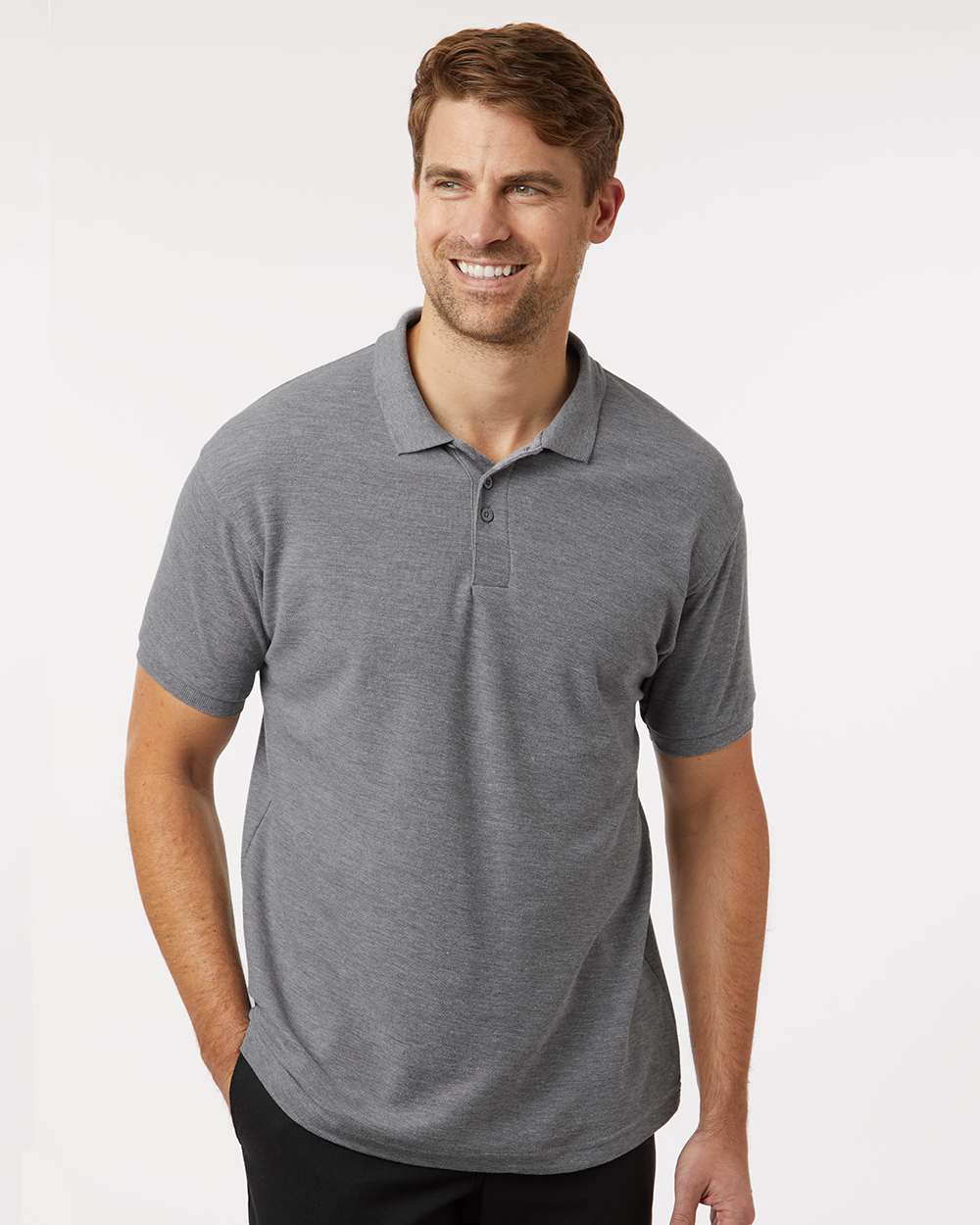 Men's Pique Polo - OnModelFront - B00596142 - Heather Granite