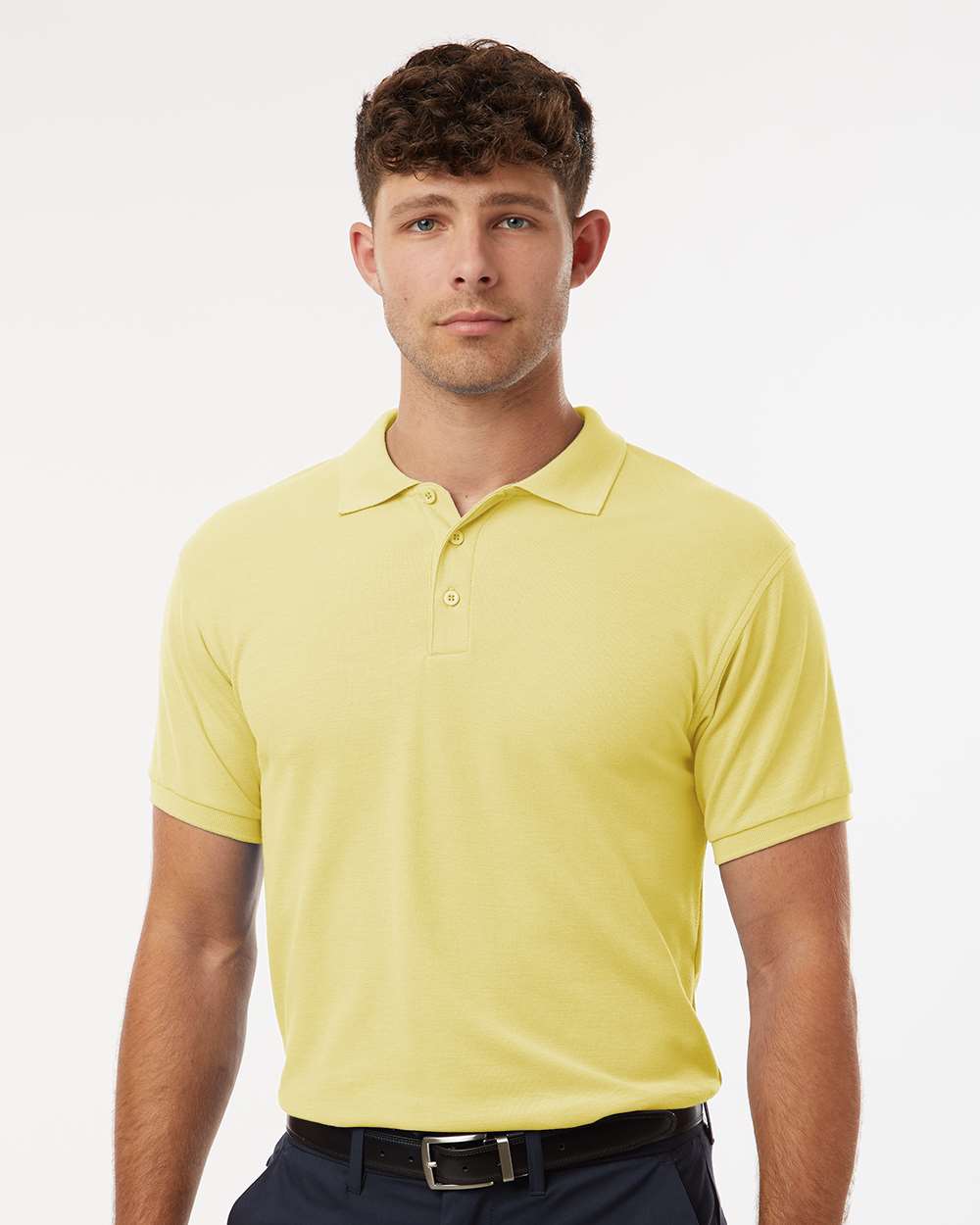 Men's Pique Polo - OnModelFront - B00596162 - Light Yellow