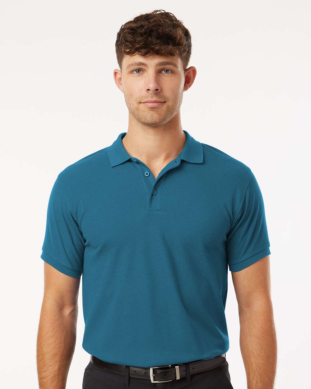 Men's Pique Polo - OnModelFront - B00596222 - Pacific Blue