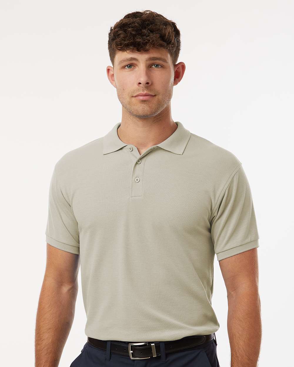 Men's Pique Polo - OnModelFront - B00596242 - Sand
