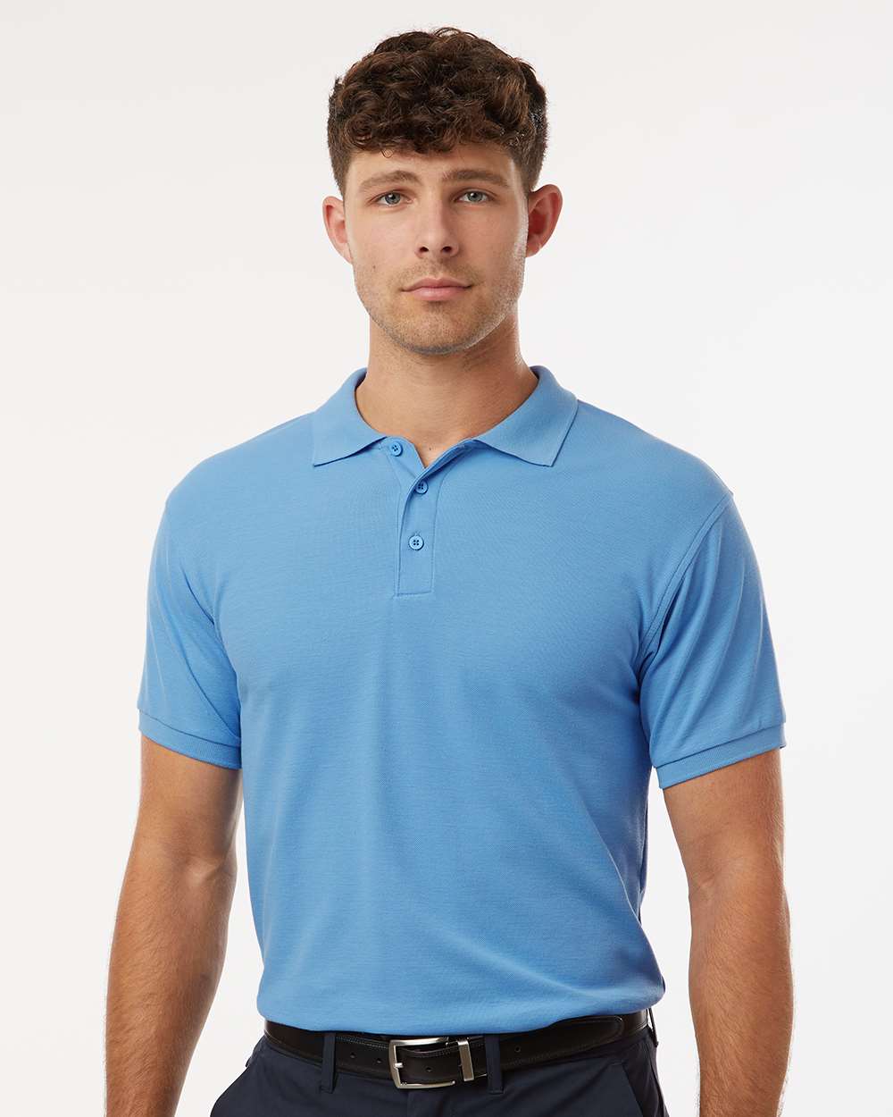 Men's Pique Polo - OnModelFront - B00596252 - Carolina Blue
