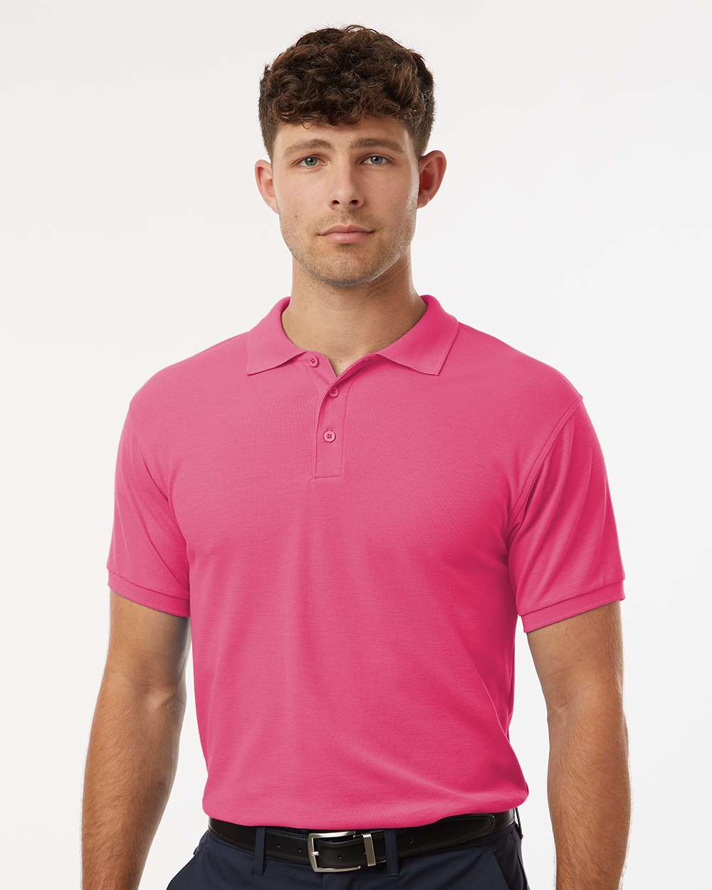 Men's Pique Polo - OnModelFront - B00596302 - Bright Pink