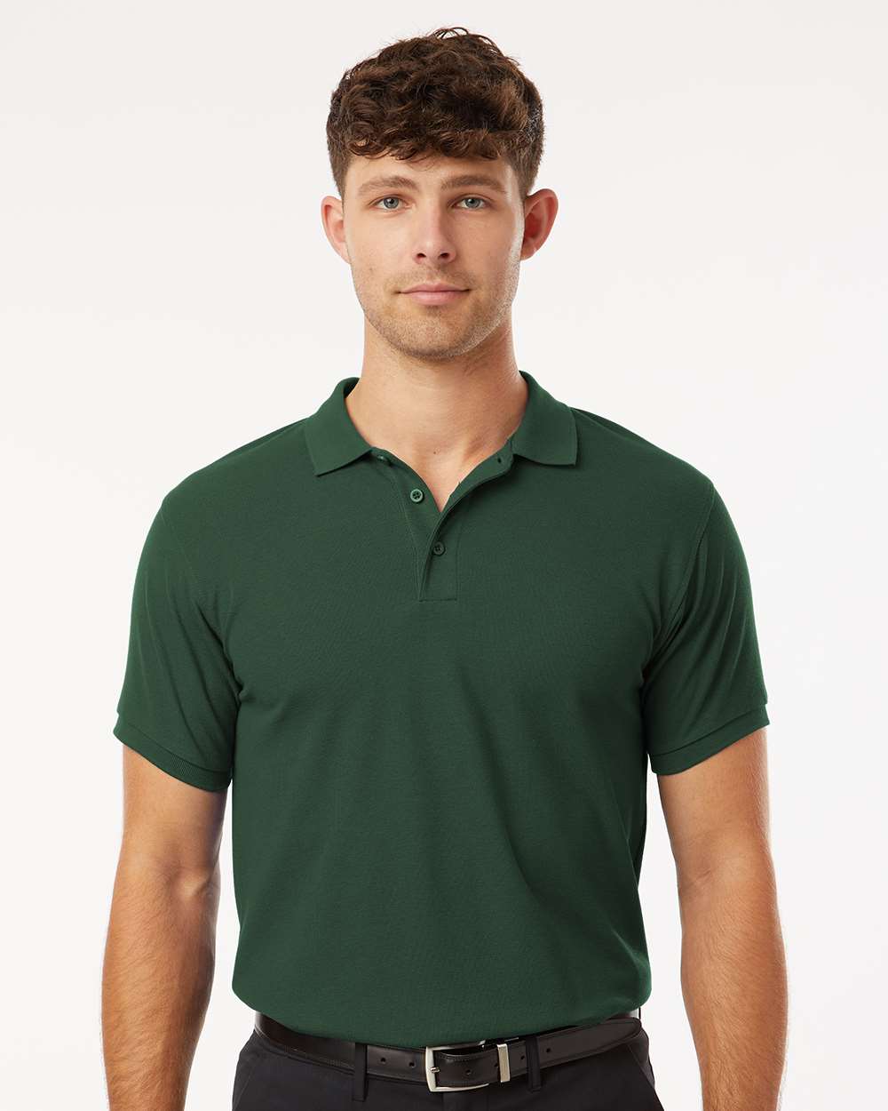Men's Pique Polo - OnModelFront - B00596542 - Forest Green