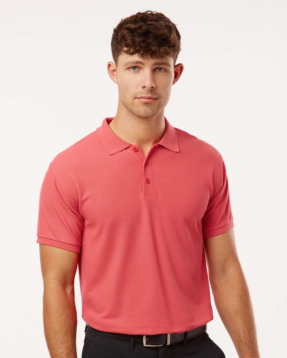 Men's Pique Polo - OnModelFront - B00596662 - Coral