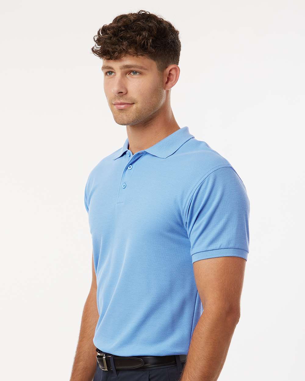 Men's Pique Polo - OnModelSide - B00596112 - Cloud Blue