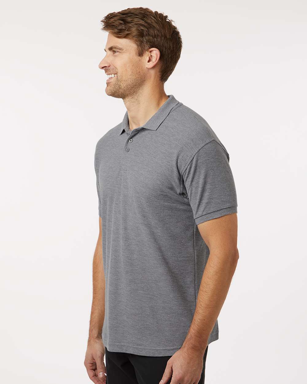 Men's Pique Polo - OnModelSide - B00596142 - Heather Granite