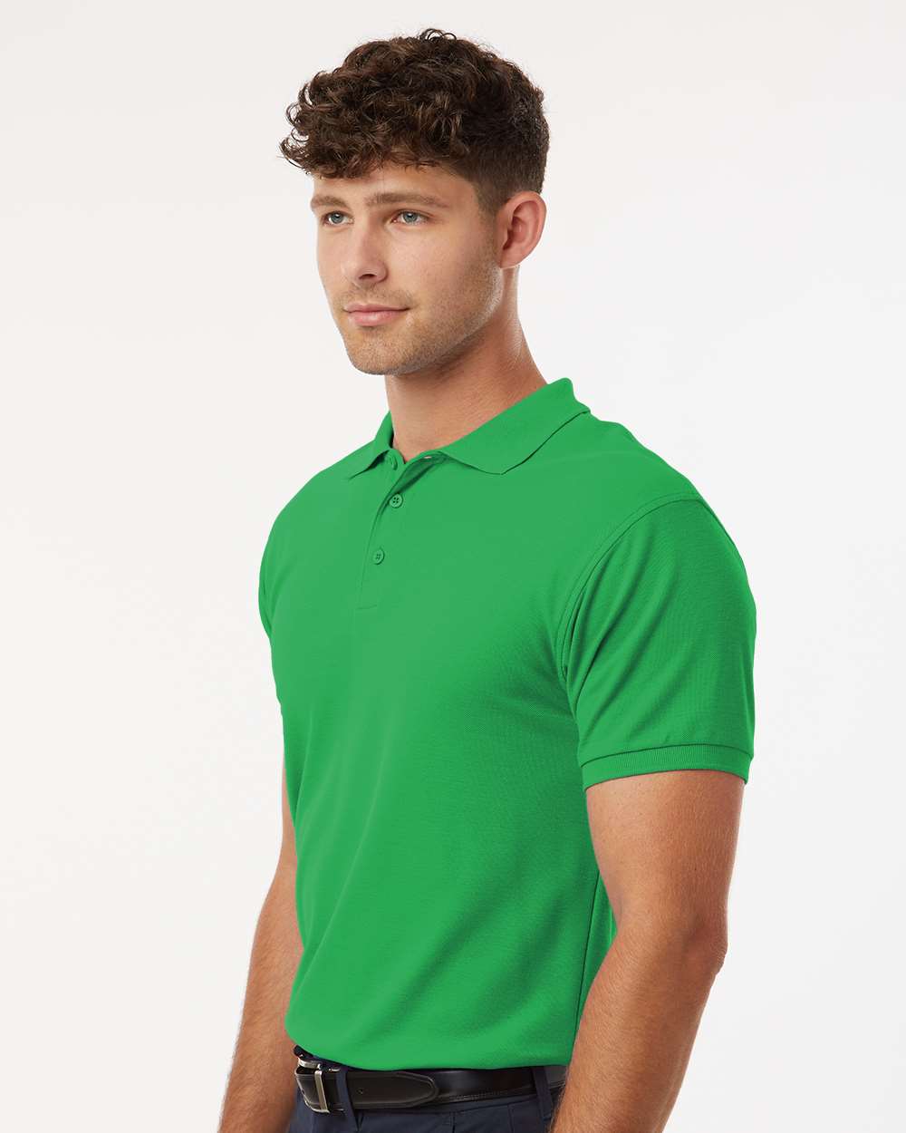 Men's Pique Polo - OnModelSide - B00596172 - Kelly Green