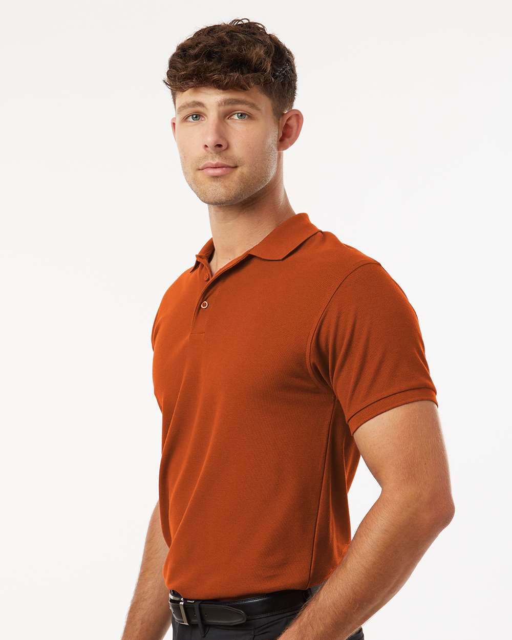 Men's Pique Polo - OnModelSide - B00596232 - Rust