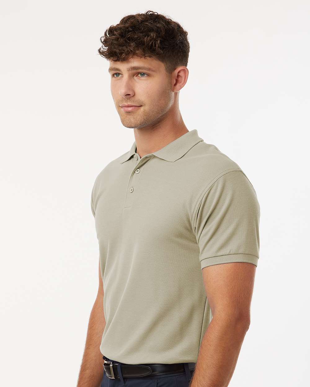 Men's Pique Polo - OnModelSide - B00596242 - Sand