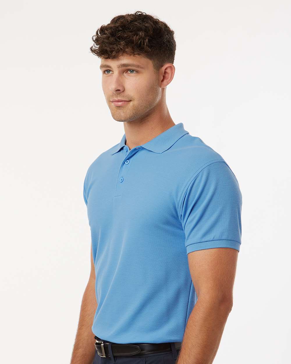 Men's Pique Polo - OnModelSide - B00596252 - Carolina Blue