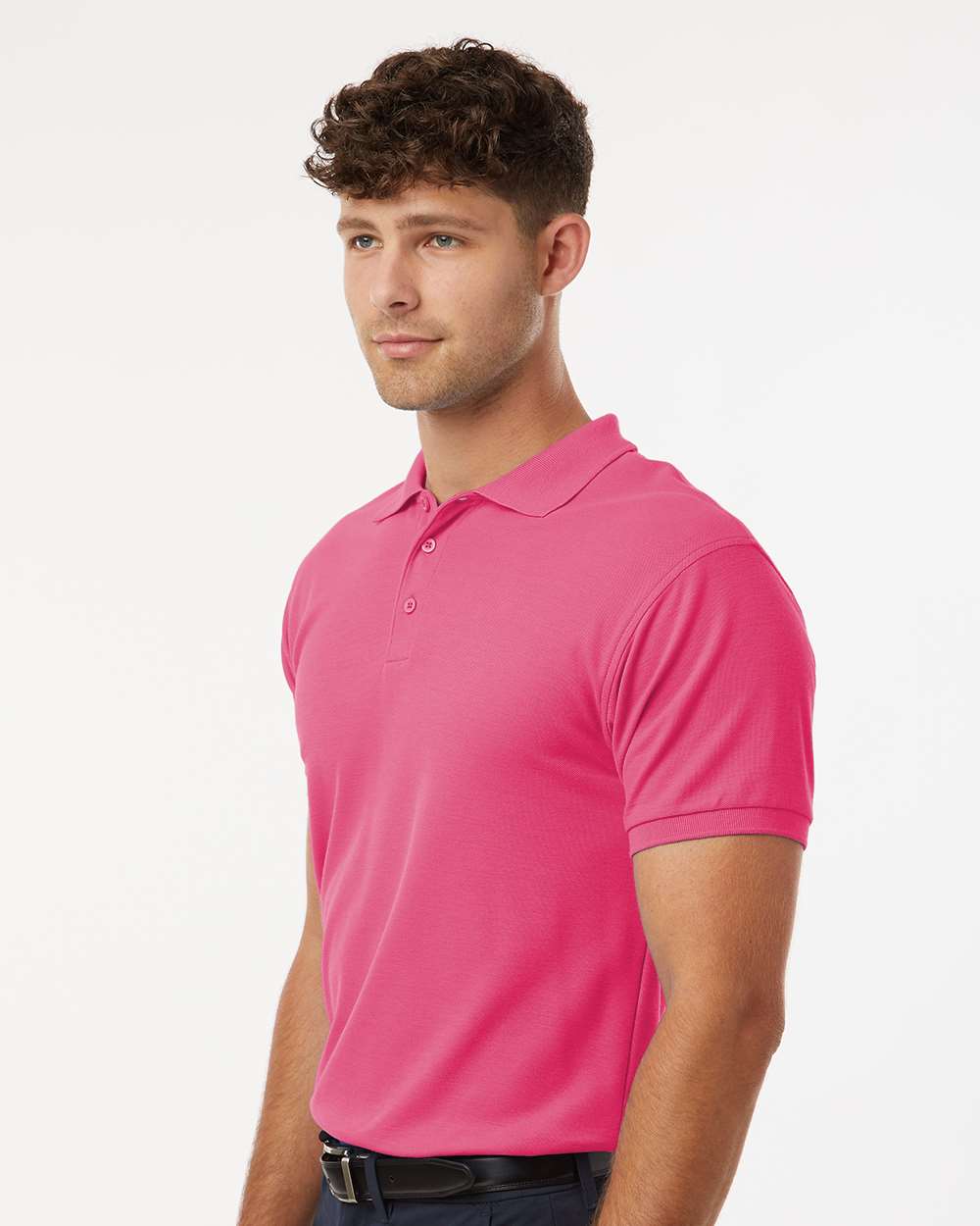 Men's Pique Polo - OnModelSide - B00596302 - Bright Pink