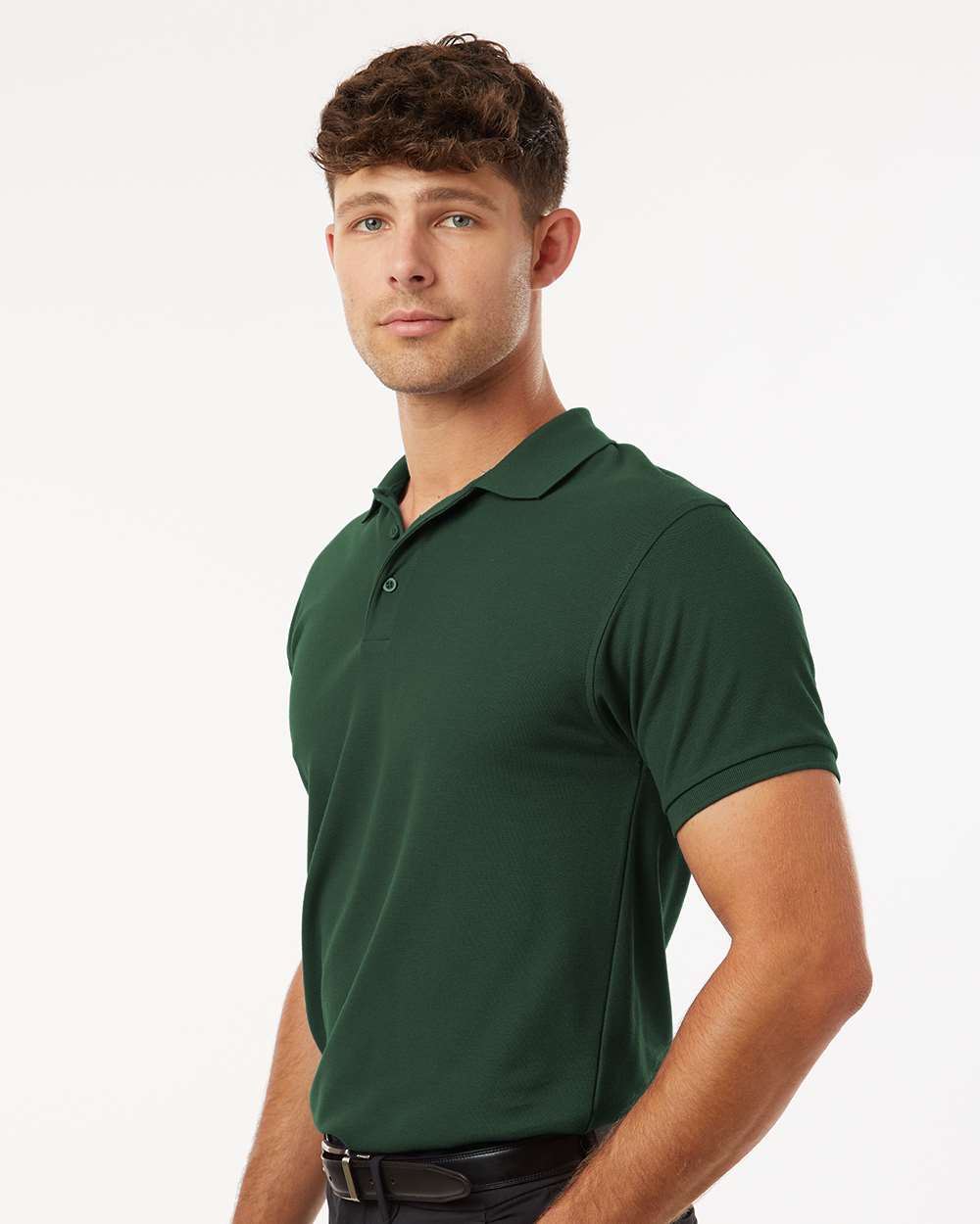 Men's Pique Polo - OnModelSide - B00596542 - Forest Green