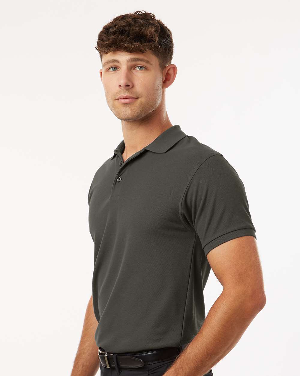 Men's Pique Polo - OnModelSide - B00596592 - Charcoal