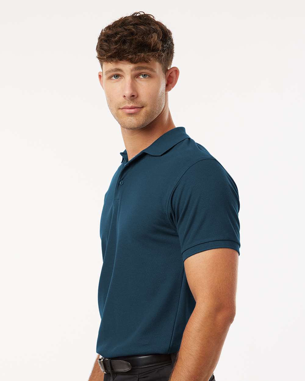 Men's Pique Polo - OnModelSide - B00596652 - Atlantic Blue