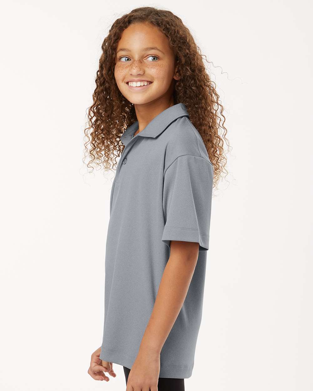 Youth Pro-Lock Performance Polo - OnModelSide - B00696092 - Heather Steel