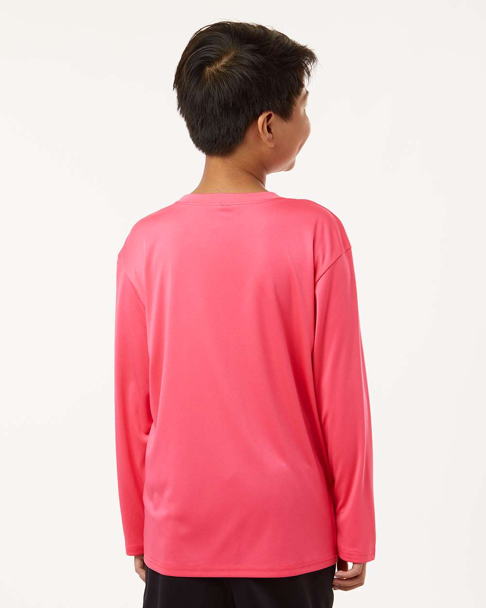 Youth Pro-Lock Performance Long Sleeve T-Shirt - OnModelBack - B00996302 - Bright Pink