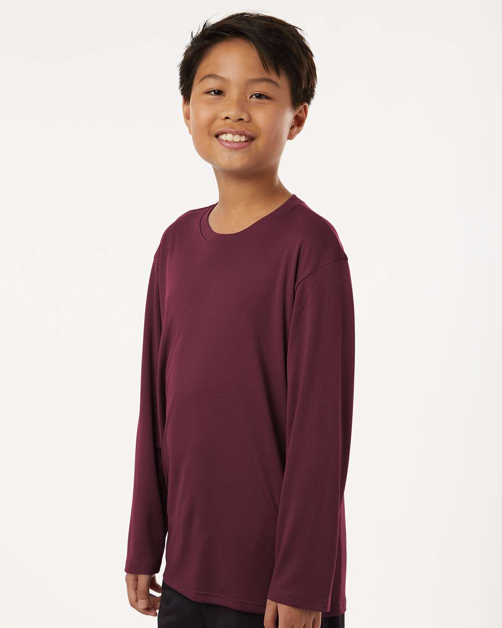 Youth Pro-Lock Performance Long Sleeve T-Shirt - OnModelSide - B00996532 - Maroon