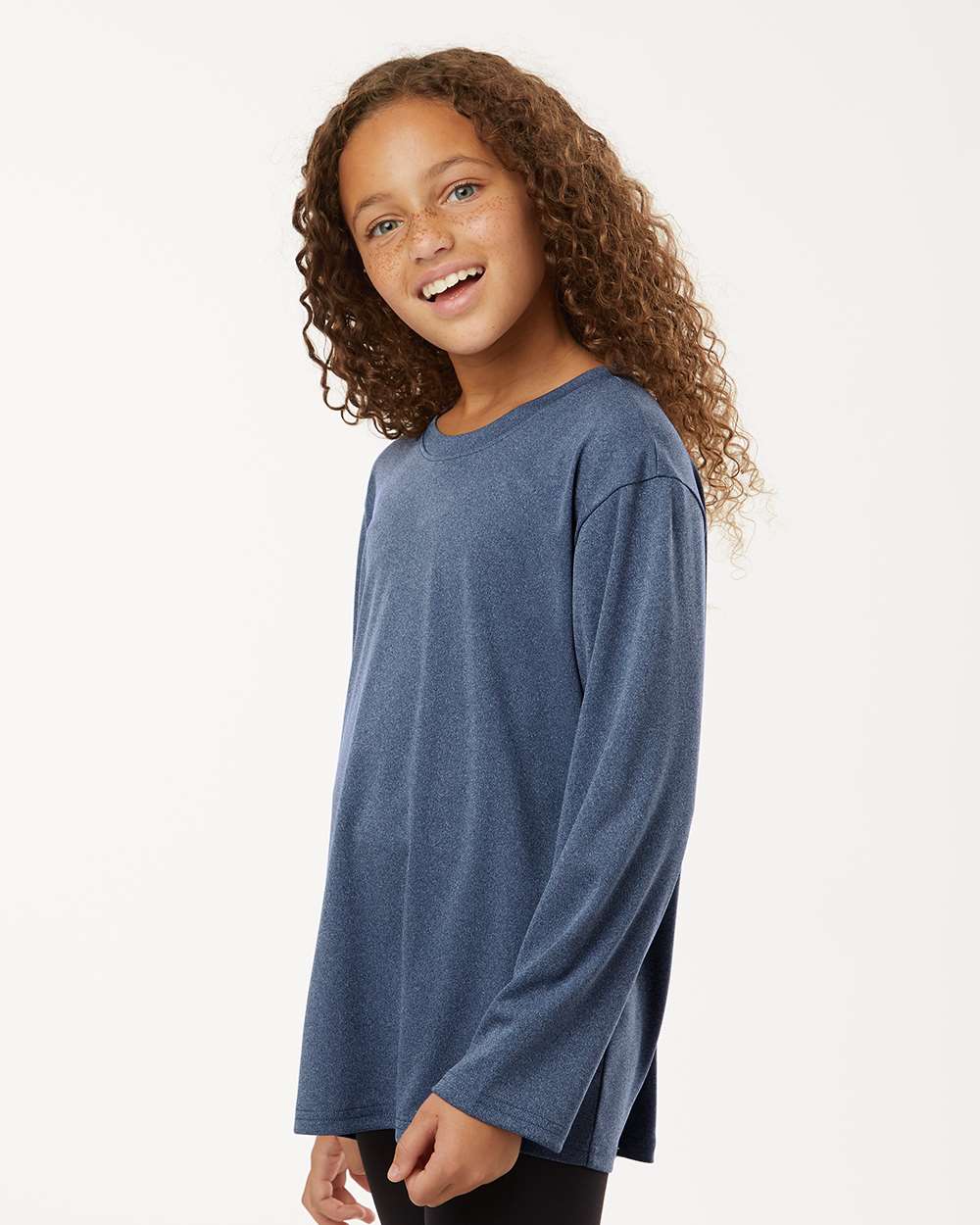 Youth Pro-Lock Performance Long Sleeve T-Shirt - OnModelSide - B00996652 - Heather Navy
