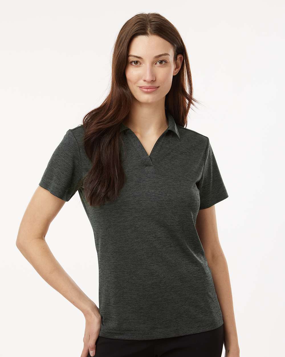 Women's Performance Mélange Polo - OnModelFront - B01796503 - Black Melange