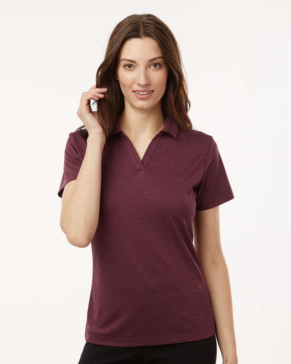 Women's Performance Mélange Polo - OnModelFront - B01796533 - Maroon Melange