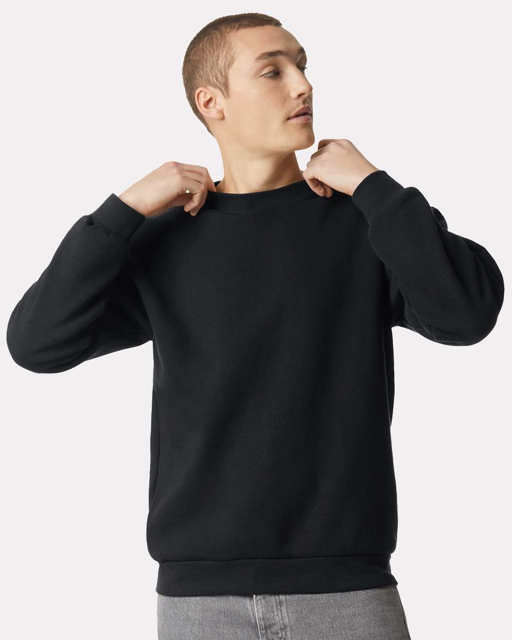 Unisex ReFlex Fleece Crewneck Sweatshirt - OnModelFront - B02627502 - Black