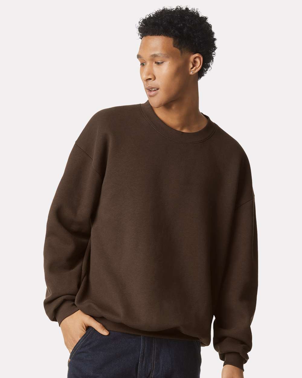 Unisex ReFlex Fleece Crewneck Sweatshirt - OnModelFront - B02627552 - Brown