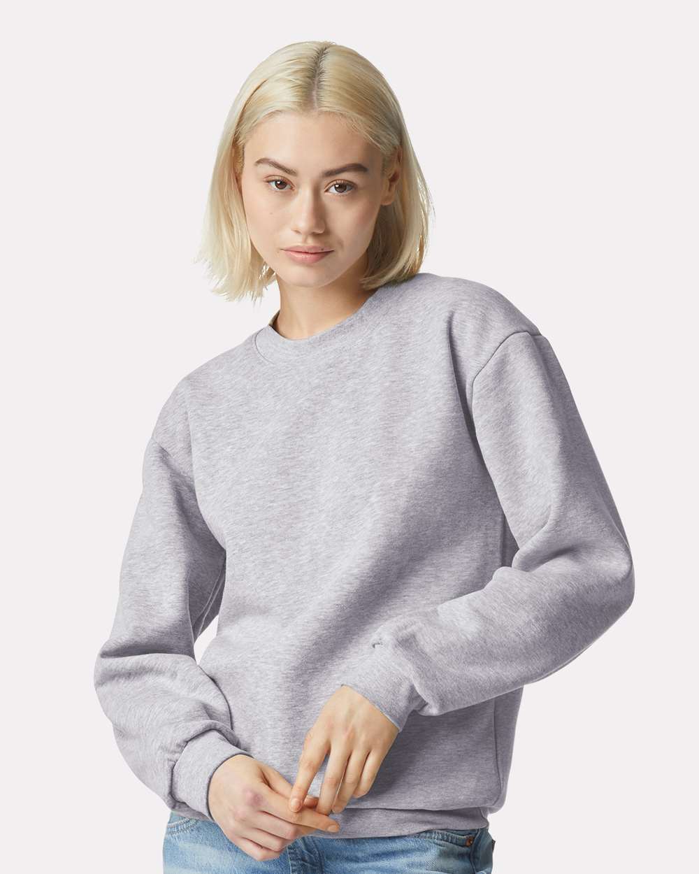 Unisex ReFlex Fleece Crewneck Sweatshirt - OnModelFront - B02627582 - Heather Grey