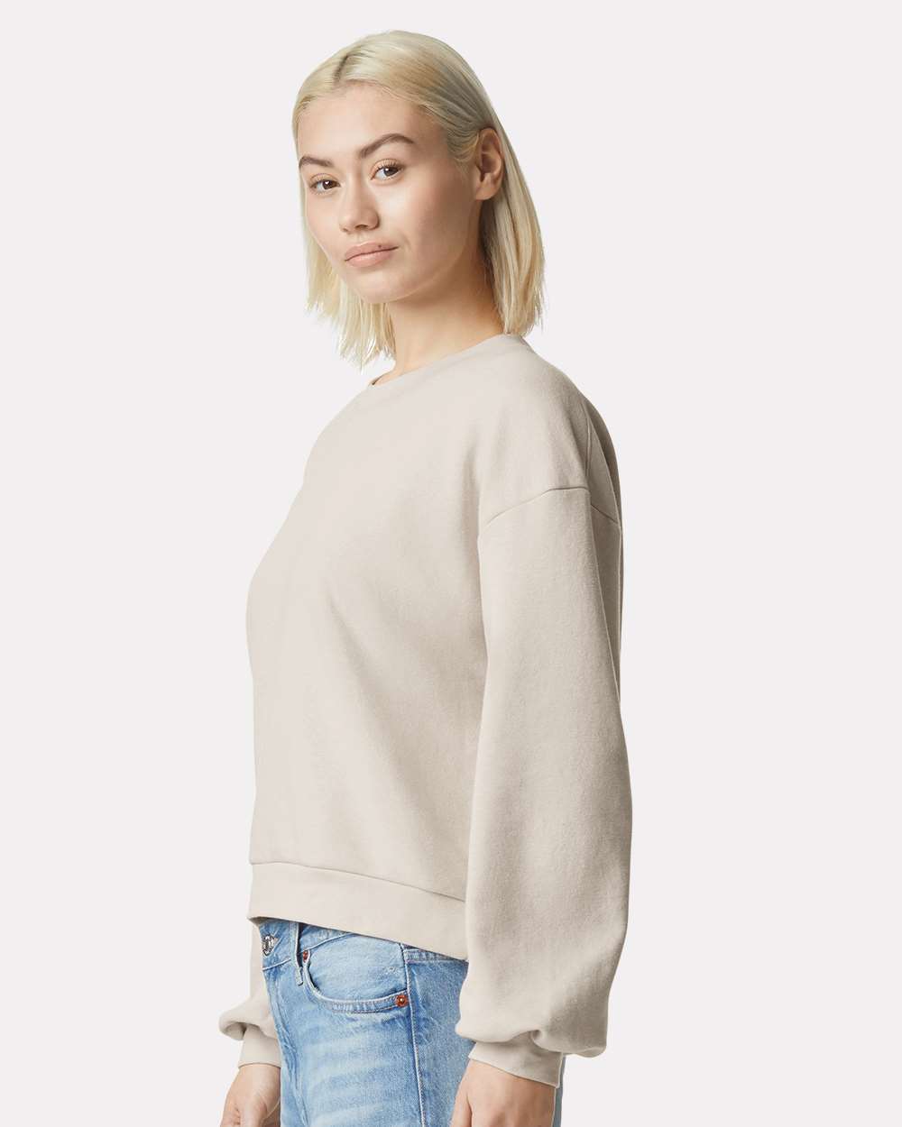 Women's ReFlex Fleece Crewneck Sweatshirt - OnModelSide - B02827243 - Bone