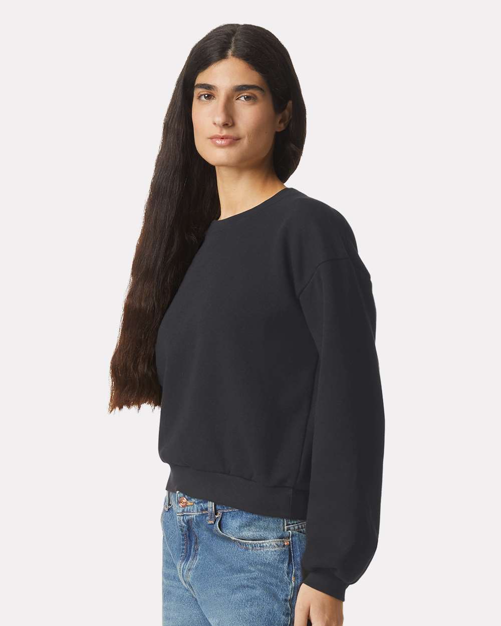 Women's ReFlex Fleece Crewneck Sweatshirt - OnModelSide - B02827503 - Black