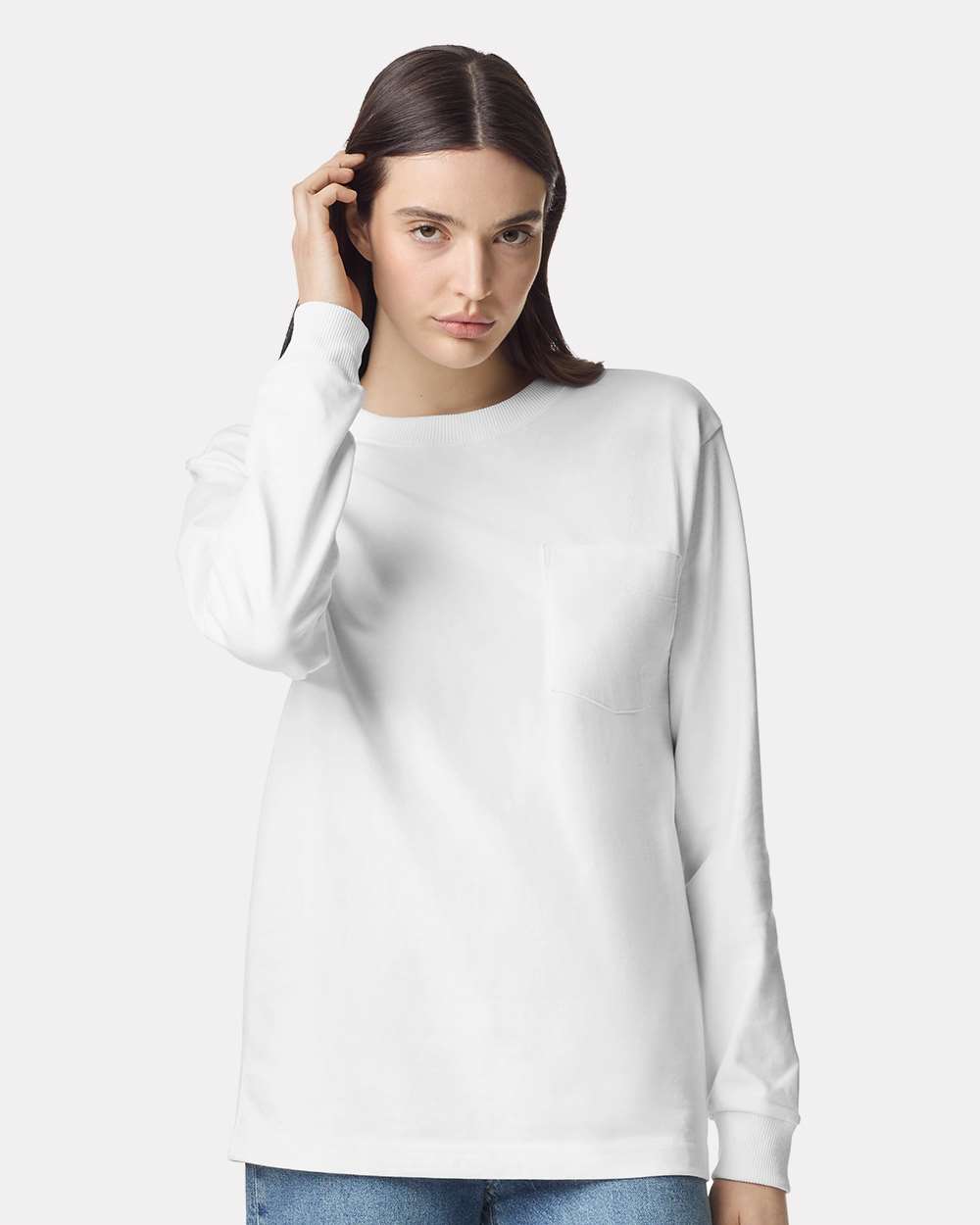 Super Heavyweight Long Sleeve Pocket Tee - OnModelFront - B03527003 - White