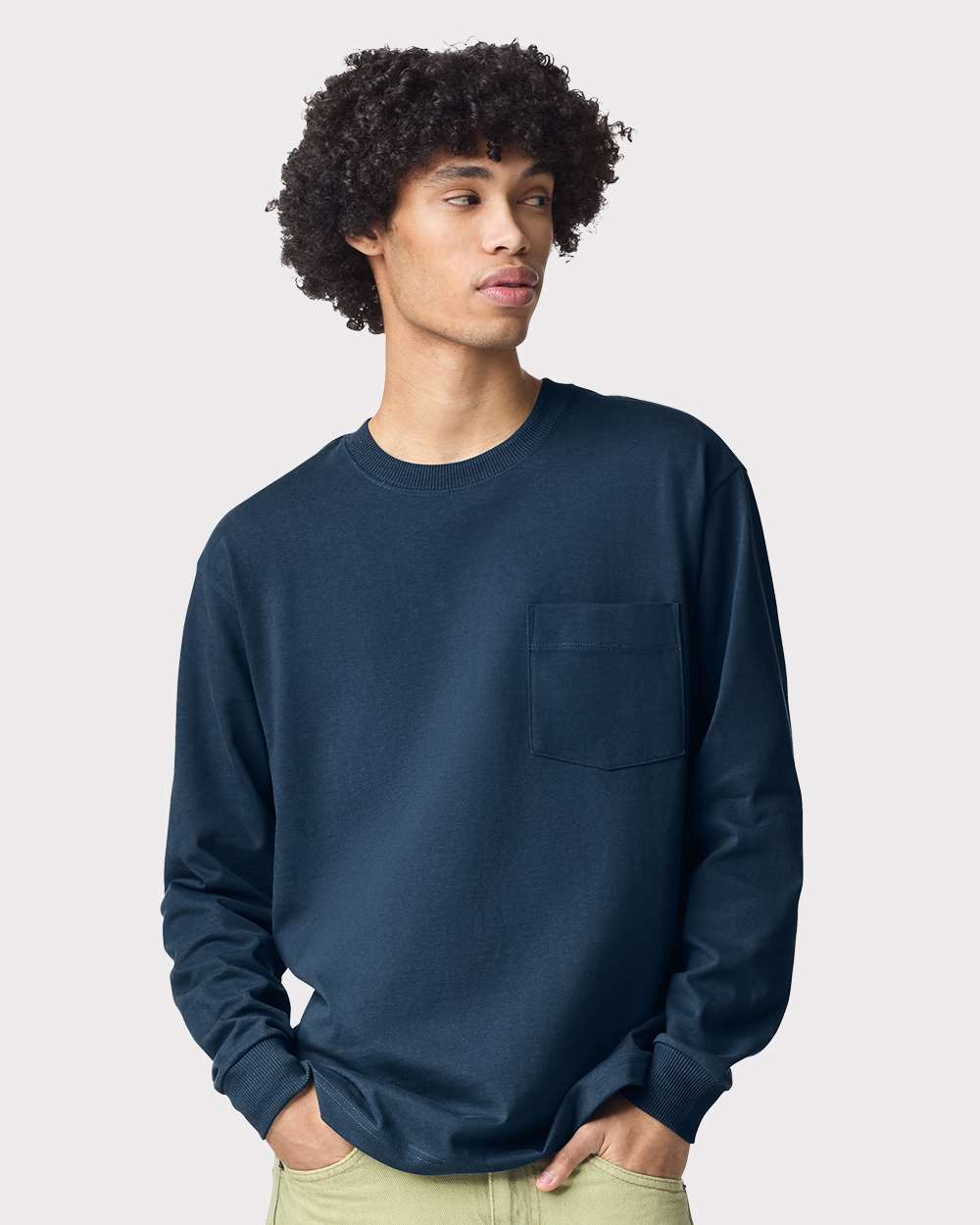 Super Heavyweight Long Sleeve Pocket Tee - OnModelFront - B03527253 - Sea Blue