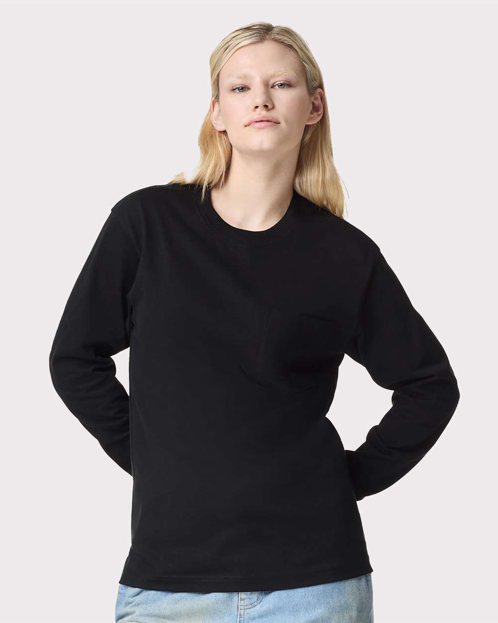 Super Heavyweight Long Sleeve Pocket Tee - OnModelFront - B03527503 - Black