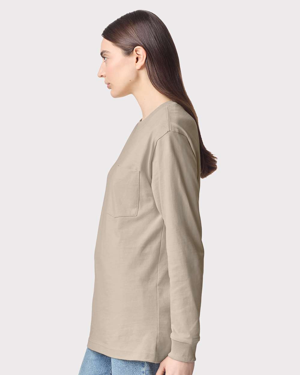 Super Heavyweight Long Sleeve Pocket Tee - OnModelSide - B03527243 - Bone