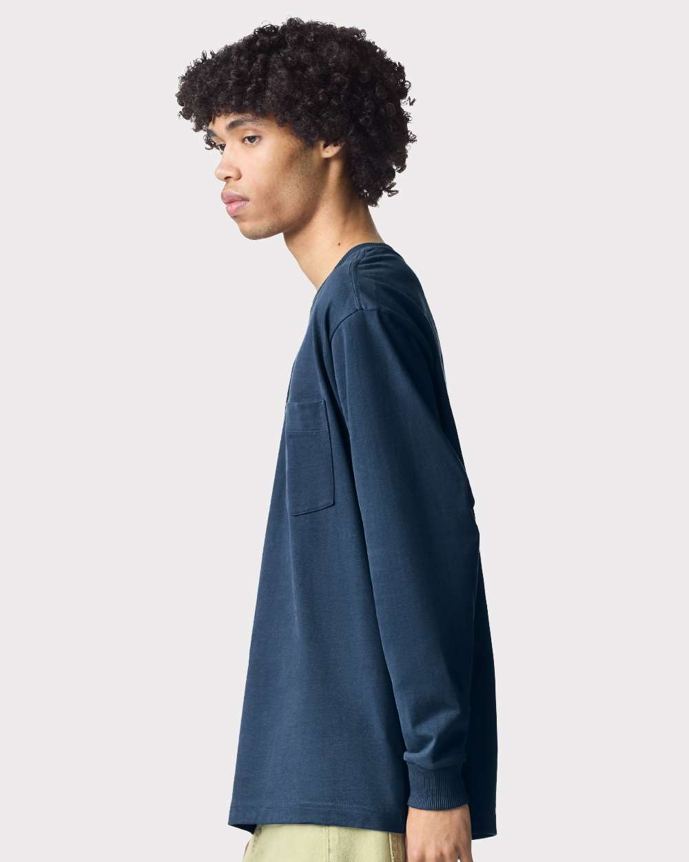 Super Heavyweight Long Sleeve Pocket Tee - OnModelSide - B03527253 - Sea Blue