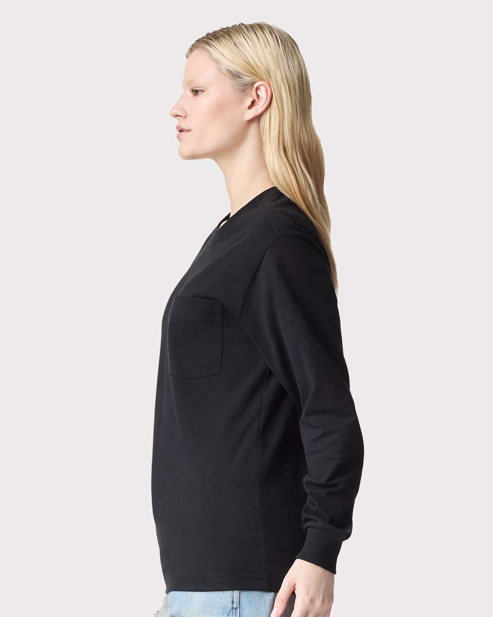 Super Heavyweight Long Sleeve Pocket Tee - OnModelSide - B03527503 - Black