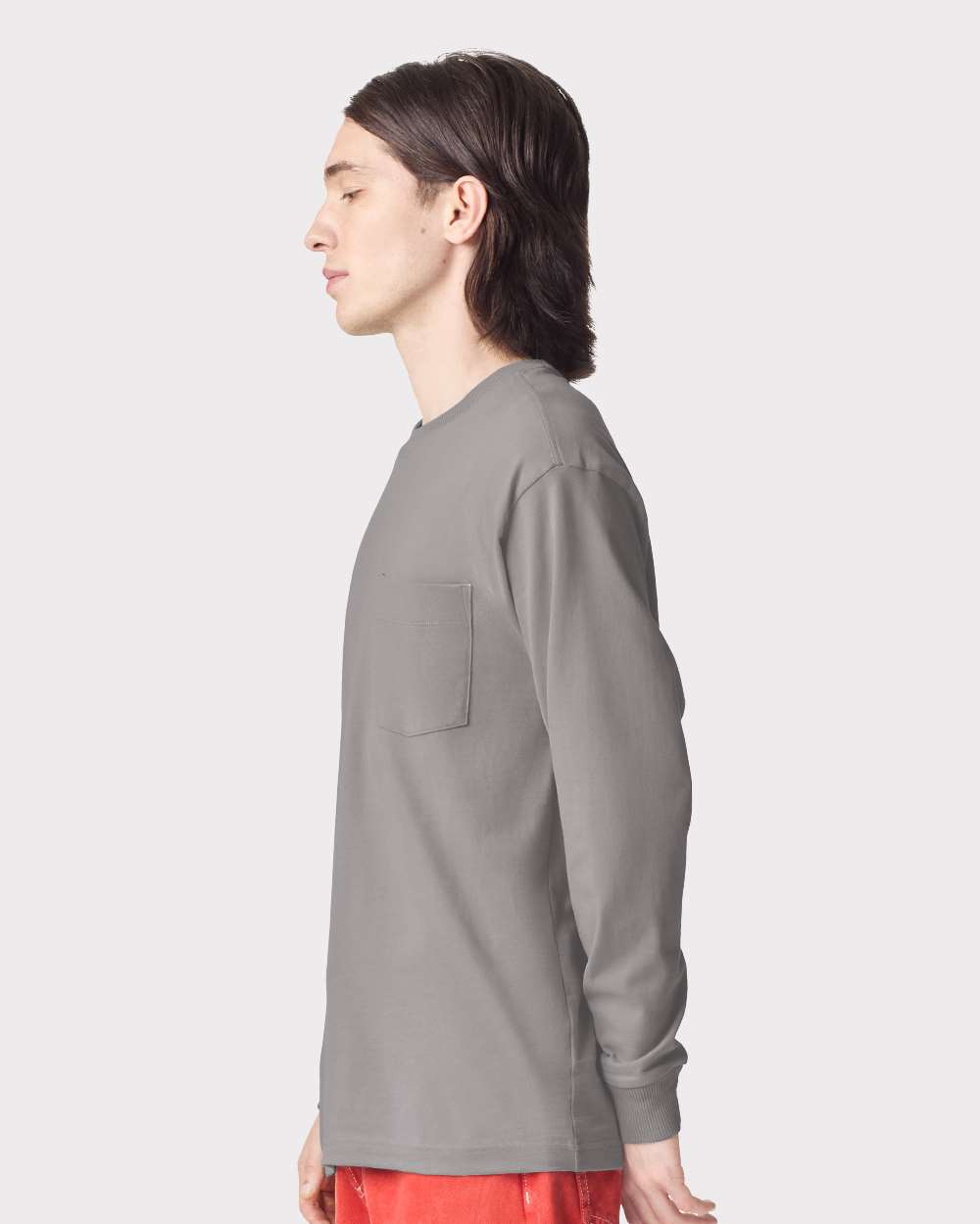 Super Heavyweight Long Sleeve Pocket Tee - OnModelSide - B03527593 - Gravel
