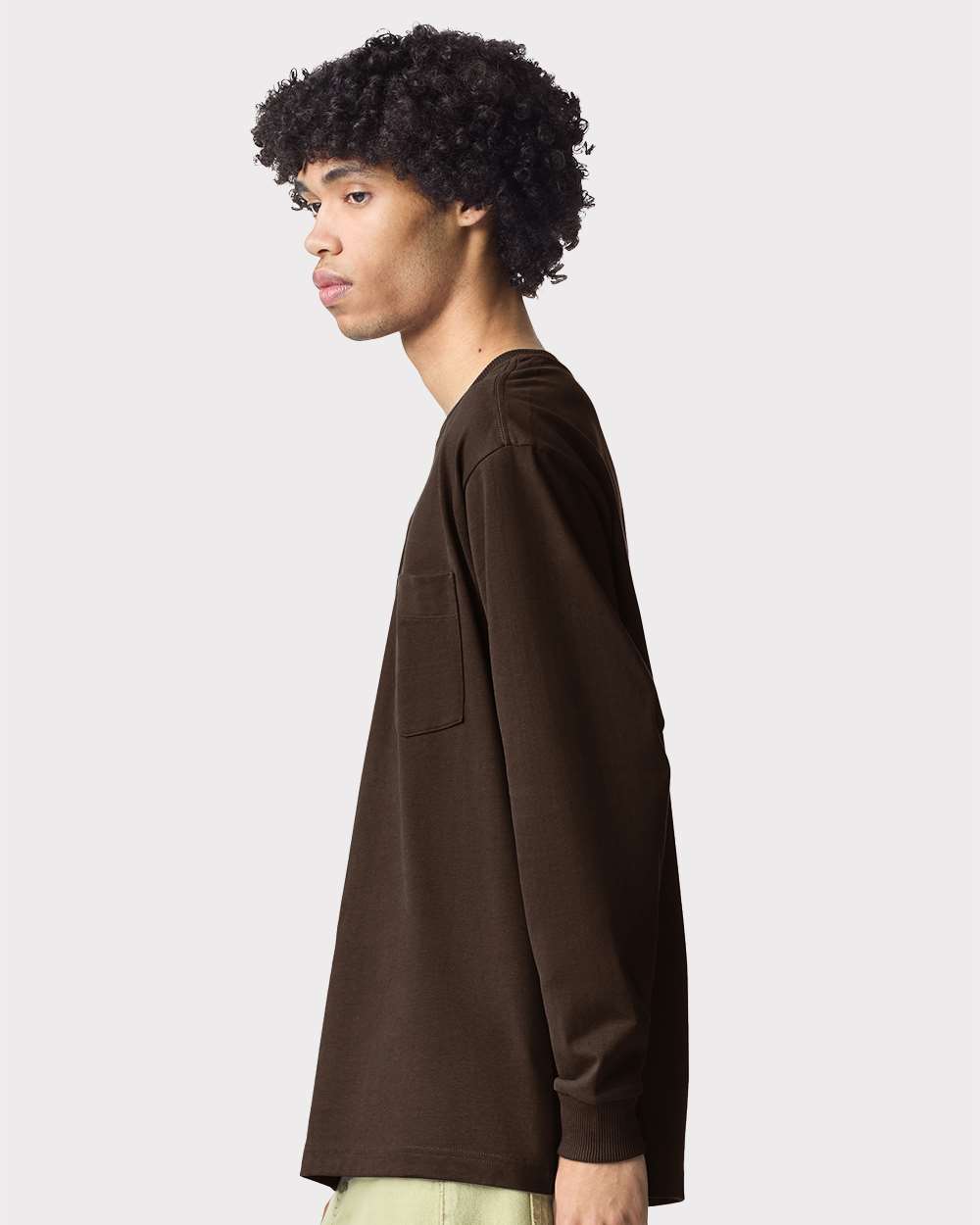 Super Heavyweight Long Sleeve Pocket Tee - OnModelSide - B03527603 - Brown