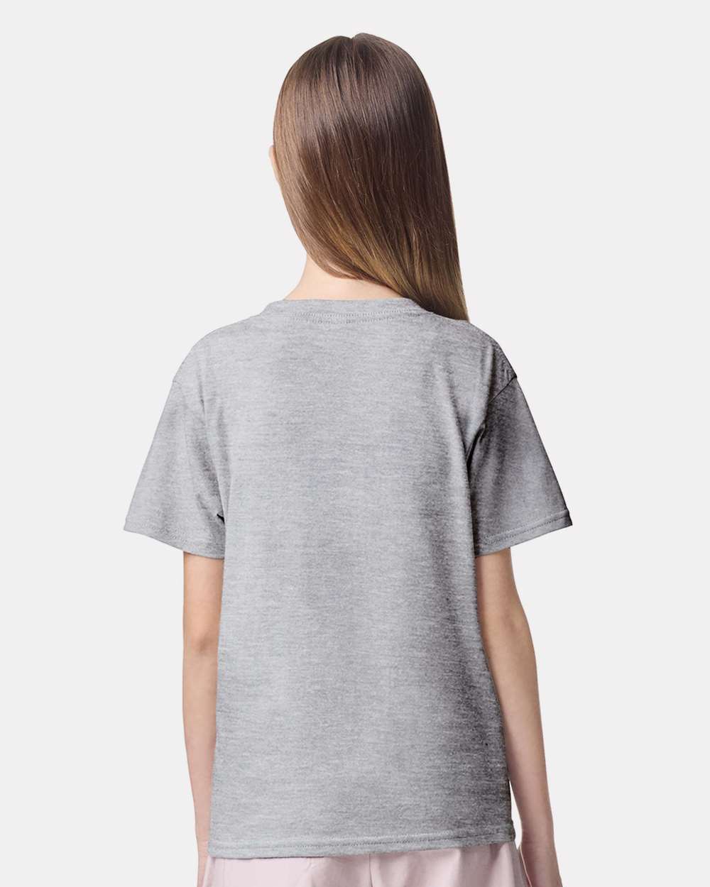 Youth Fine Jersey Tee - OnModelBack - B03727582 - Heather Grey