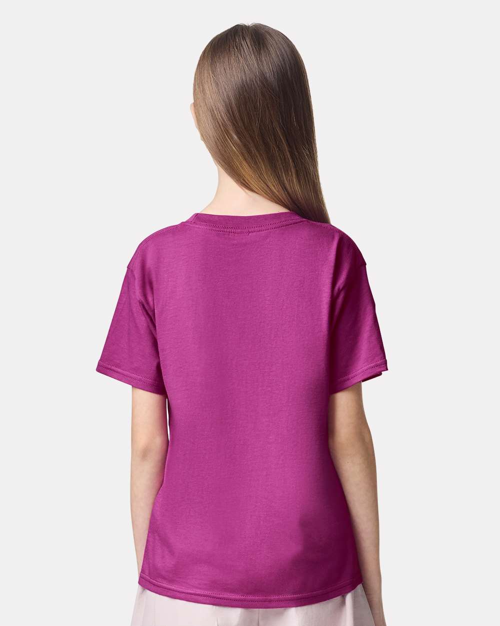 Youth Fine Jersey Tee - OnModelBack - B03727962 - Super Pink