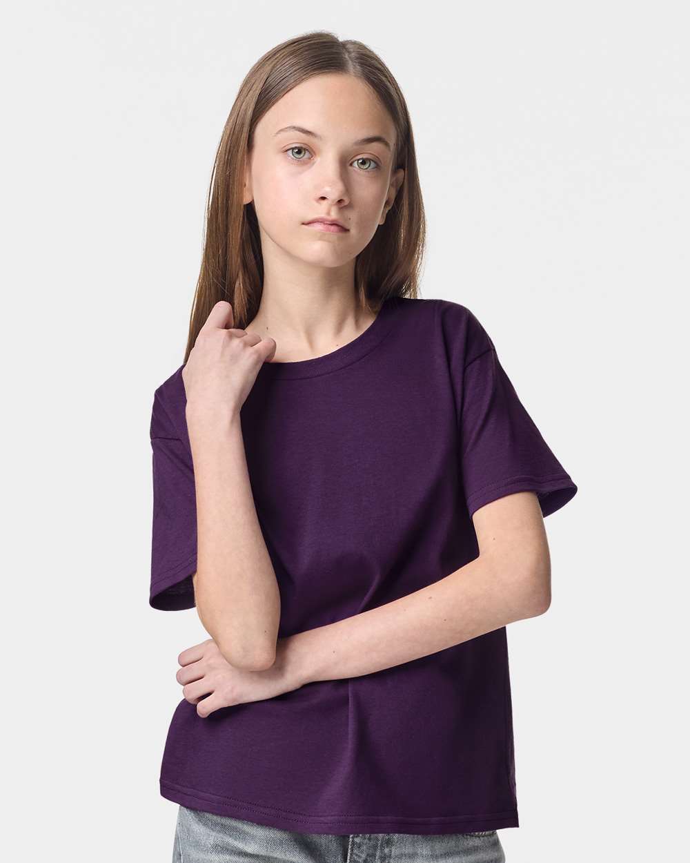 Youth Fine Jersey Tee - OnModelFront - B03727032 - Eggplant
