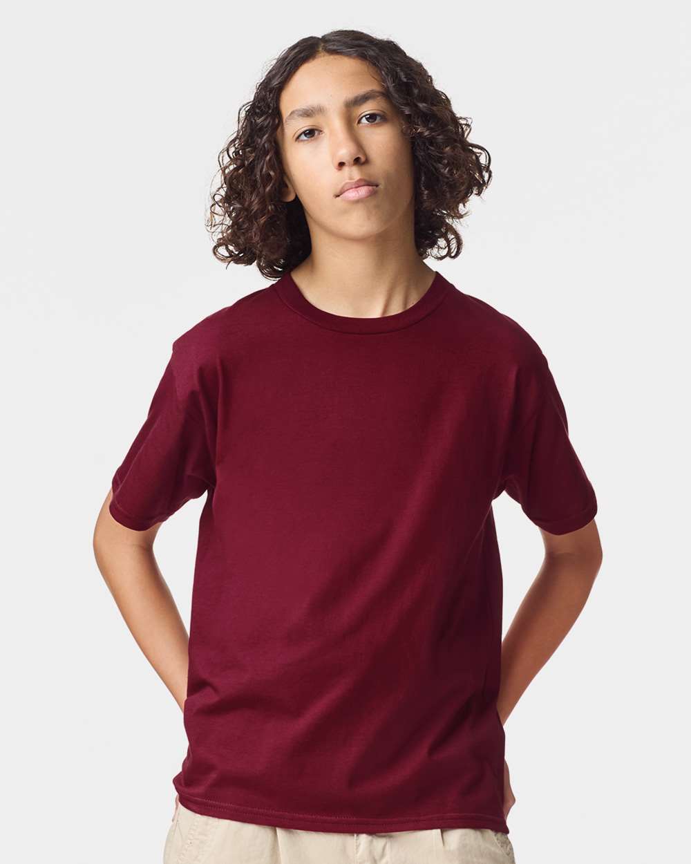 Youth Fine Jersey Tee - OnModelFront - B03727852 - Cranberry