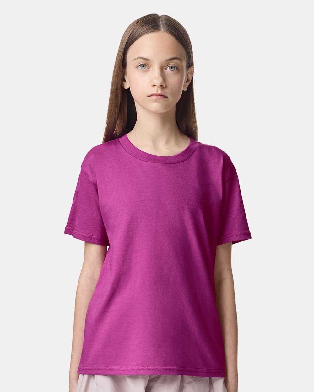 Youth Fine Jersey Tee - OnModelFront - B03727962 - Super Pink