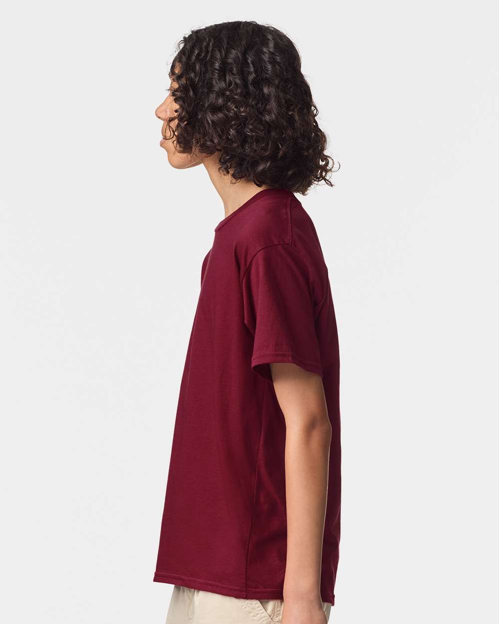 Youth Fine Jersey Tee - OnModelSide - B03727852 - Cranberry