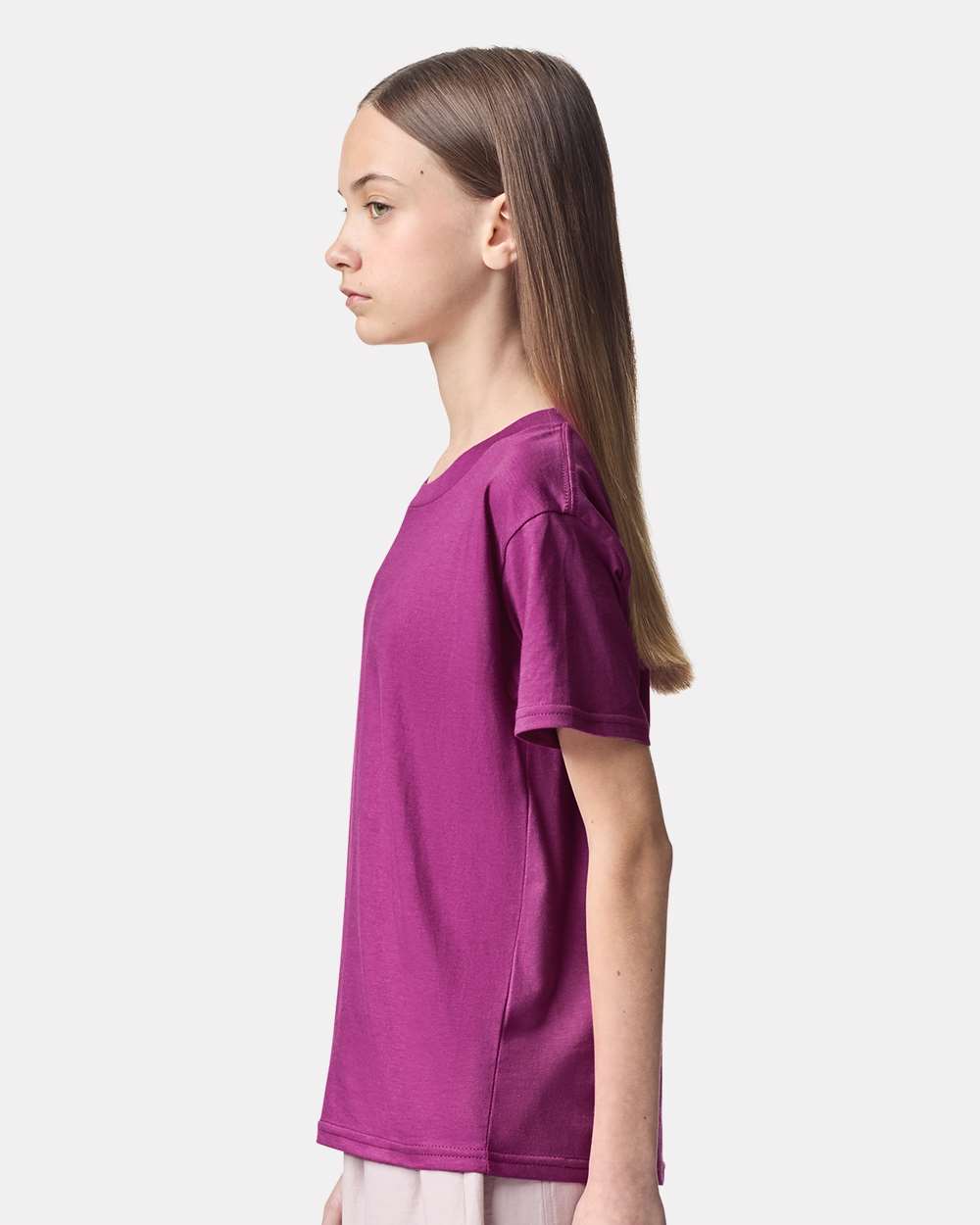 Youth Fine Jersey Tee - OnModelSide - B03727962 - Super Pink