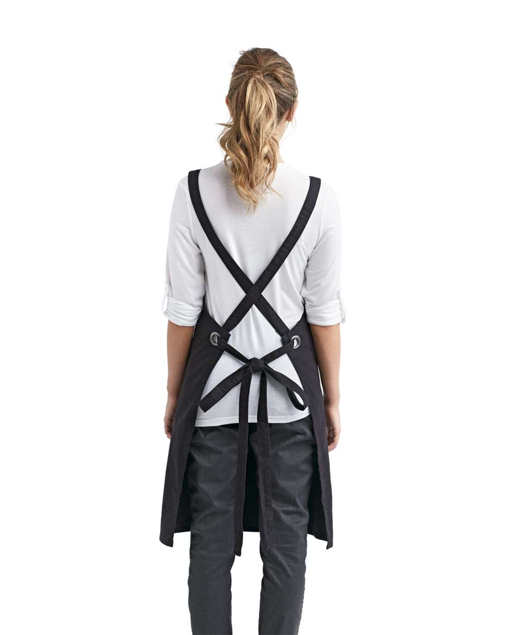 Cross Back Barista Apron with Pocket - OnModelBack - B386A1500 - Black